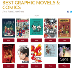 nebezial-asheri:  sunstone is in the finals for graphic novels and comics… i am floored. the sheer competition here is friggin stunning. i am done! the mere fact that i see sunstone among this book is more than enough. thank you all!   Technically three