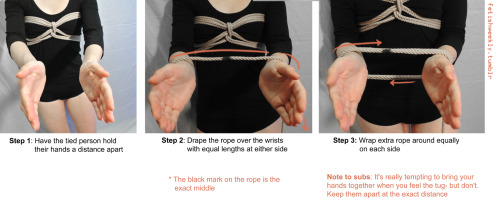 fetishweekly:  fetishweekly:  Shibari Tutorial: Pearl Harness & Wrist Cuffs Second technique in this series. I especially like the cuffs as a quick and easy restraining method. Doesn’t take more than five minutes! ;)  Reblog for the early birds!
