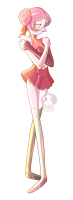 24cr:  cured! White / Pink Pearl, she is split between her two palettes due to side effects of whatever happened to her. this is her CG clothing! the star is subtle but it’s there if you look closely. i’m gonna do more drawings of her and how she