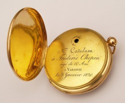 fryderykdelicateflower: Golden watch belonging to Chopin, given to him in 1820 by the italian soprano Angelica Catalani (1780-1849).  She was so impressed with the performance of the 10 year old Chopin in one of Warsaw’s salons, that she presented