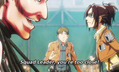 snkgifs:  SnK Alphabet:↳  S for Stress ft Moblit   his whole job is probably to watch hanji and make sure she doesn’t do anything too crazy.
