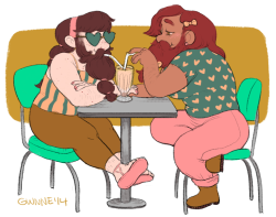gwnne:  my partner tried to call me a sweetheart the other day but he misspelled it and I read it as “sweetbeard” and then I decided that this is what dwarf couples call each other so, naturally, here are two dwarves on a date 
