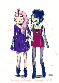 kingofooo:  hannakdraws:  twitter doodle from a few days ago. Pb and Marceline party dresses  by writer/storyboard artist Hanna K 