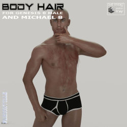 Body  Hair is composed of one click body part hair morphs for the morphing  body hair for M8 and G8M. It is also composed of morph sliders that can  be manipulated depending on preference for more desirable combinations.  Files for DAZ Studio 4.9 and