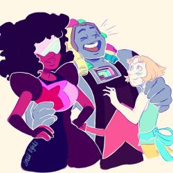 that-awkwardkouhai:  an old friend 🙆 - - garnet and pearl were so happy to see bismuth 💙💙 and not to forget the easy camaraderie that came to them the moment they saw bismuth ;u; -  
