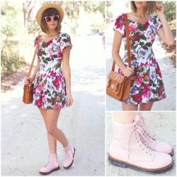 lookbookdotnu:  Vintage florals + pink boots ☼☼ (by Steffy Kuncman)