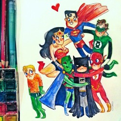 supergrouphugs:  Hug of Justice!  The first REAL Super Group Hug by Erin Schechtman  This one will be for sale at Carol and John’s comics Free comic book day gallery show here in Cleveland! 