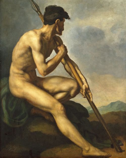 antonio-m:  “Nude warrior with a spear”, c.1816 by Theodore Gericault (1792–1824). French painter and lithographer. oil on canvas 