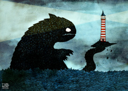 eatsleepdraw:  Lighthouse &amp; Sea Monster by D. Bennett 