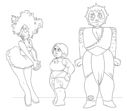 Since I’m feeling inspired to write some more stories set in the Gem War (part of this series of stand-alone stories), I thought I’d sketch out how I pictured the three gems Bismuth mentioned: Crazy Lace, Biggs, Snowflake. Got some ideas about their