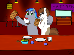 smittygir4:  Smitty went to Pip’s new year eve’s party. He had some drinks with his good buddy Teenage Pipsqueak, played some games, and enjoyed the last day of 2013. (Drawn for Nat’s Pipsqueak new year eve party blog. If you wanna go check it out,