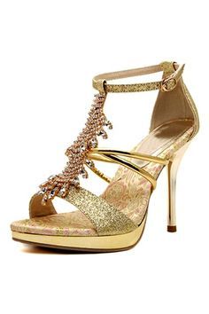 womenshoesdaily:Golden Rhinestone Detail Heeled #Sandals