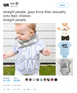profeminist: TW for rape culture, rape Source First: these shirts are one of the best examples I’ve ever seen of the ridiculous argument “LGBTQIA+ people force their sexuality on straight society” by simply existing / holding hands / doing public