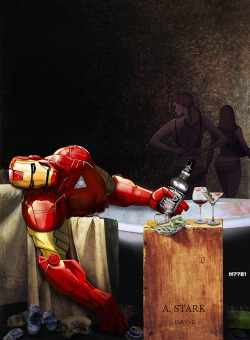 xombiedirge:  CBR&rsquo;s excellent The Line It is Drawn art challenge crew take to giving classic paintings the comic book treatment this week. My favs are above, but check out more masterpieces HERE. David’s Death of Marat/Iron Man by Marco