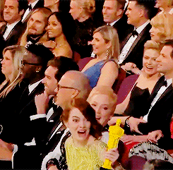 emstonesdaily: Emma Stone was very excited about her Lego Oscar!