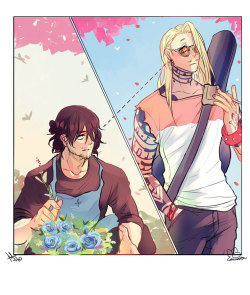 mto-art:And I did a collab with @taiwonton, they provided me with the wonder that is Flowershop AU Erasermic and I smacked some colors in. 