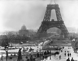 20th-century-man:  Under construction… Eiffel Tower, 1888. Golden Gate Bridge, 1935. World Trade Center, 1971.