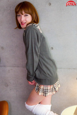 shemalejapanofficial:  The mischievous Mari Sora calls school to session on Shemale Japan! This not so innocent little newhalf is a nut splitting vision in her plaid skirt and school sweater! Mari has it all! An adorable face, natural little tits, and