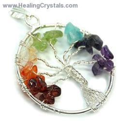healingcrystals-crystaltalk:  7 Chakra Tree of Life Pendant - This beautiful Chakra “Tree of Life” pendant makes an incredible energy piece. There  are 7 clusters of tumbled chip creating the “leaves”  on a silver-plated  twisted wire tree. Each