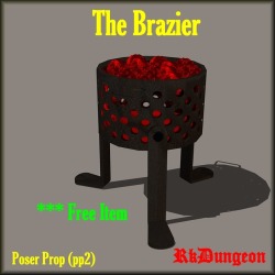 Kawecki has a brand new FREE prop ready for your dungeon scenes! This brazier is ready for Daz Studio 4+ and Poser 6 and up!The Brazierhttps://renderoti.ca/The-Brazier