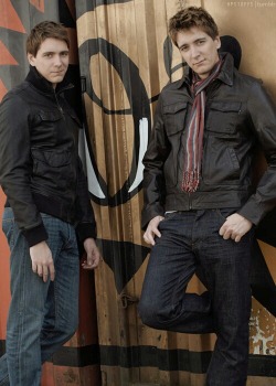James and Oliver Phelps, aka Fred and George Wesley. The ULTIMATE Double Trouble. Favorite twins ever :)