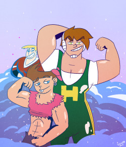 harvzilla:  Had this sketch lying around for about a week, muscle toons I blame entirely for my TF fetish.Harvey (Sabrina|Harvzilla), Timmy (Fairly Odd Parents|Love at first height), Ron (Kim Possible|Ron the man) 
