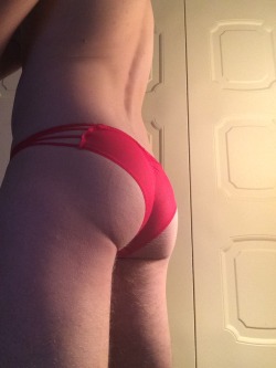 panties-4-me: Absolutely love how my ass and cock look and feel in these sexy little red panties! mmmmmmmmm! ;)