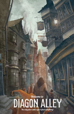 kamigarcia:  pixalry:  Harry Potter: Diagon Alley Posters - Created by The Green Dragon Inn Available for sale on Etsy and Society6.  Love these! 