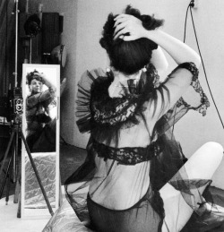 20th-century-man:  Bunny Yeager; photographing herself for Playboy, 1955.