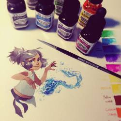 fryingtoilet:  I finally got a set of Dr. Ph. Martinâ€™s liquid watercolours! Been wanting to try these for yearss. Painted a little baby #Korra to test them out :D #watercolor #drphmartins #traditional #illustration #legendofkorra #waterbending 