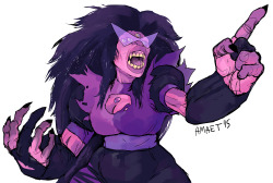 amaet:  randomly started scribbling sugilite, she turned out to be trash talking someone. she’s so fun to draw, has such lovely colors (i keep drawing fusions with just 2 arms, sorry, i can’t help myself, the intended meaning behind it warms my heart