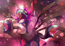 autobottesla:  Day 266 - Sazandora | サザンドラ | Hydreigon During evolution, both brains of Dihead (Zweilous) merge to one gigantic head, leaving both heads to merge with its front legs. All special attacks are spread evenly throughout all three
