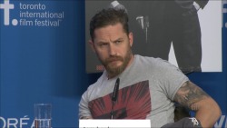 kinghardy:  ultrafabius:  Tom Hardy while a journalist asked him to talk about his sexuality during the Legend Press Conference at TIFF 2015.. lol  omg 