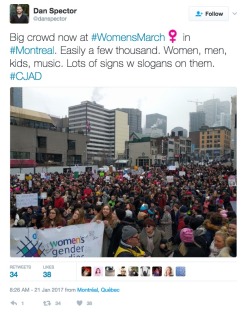 allthecanadianpolitics:Women’s March on Washington solidarity rally in Montreal, Canada. January 21st, 2017.