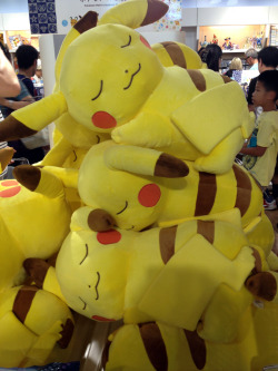 zombiemiki:  Large Pikachu cushions at the Tokyo Pokemon Center. 