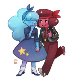 coffeshere:  Yeey, this time Ruby and Sapphire in 50′s fashion, I really enjoyed doing it and had time to color them! &lt;3 &lt;3And almost finished in perfect timing with last episode c: