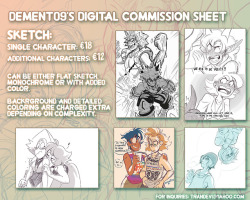dement09:  &gt;TRADITIONAL COMMISSIONS INFO&lt;If you can’t afford a commission but you still want to support me you can buy me a coffee at Ko-Fi.com ^^  I have to start prepping for Youmacon so commission slots are open! X) 