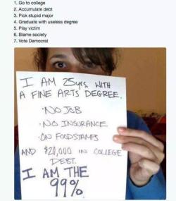 koffeebitch:  saltrat88: hotrodboater:   rightsmarts:  Graduate with useless degree…play victim…blame society…vote Democrat  If you  can’t find a job now you either don’t want to work or can’t pass a drug test.   You are  useless to society.