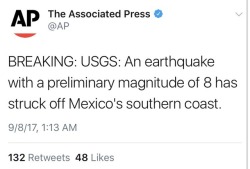 weavemama: weavemama: Wow….. the world is getting scarier by the minute. My heart goes out to the people of Mexico who were affected by this. Magnitude 8 ain’t not joke. UPDATE: A possible Tsunami has been warned at about 5 am in the following areas: