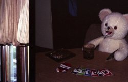 turning-point-scythia: nirvanah: My dad gave me a USB drive with hundreds of pictures he has taken since the 70′s. This picture of the Snuggle bear playing UNO is undoubtedly the best picture he has ever taken.  This pic feels like I’m playing for