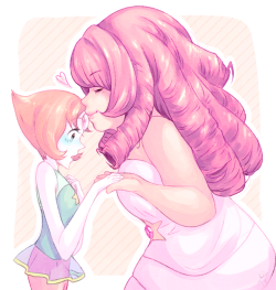 rakugakisuto:    my pearl… ♡ so imagine that, instead of this being the equivalent of a forehead kiss, it’s exactly as it appears– rose kissing pearl’s gem. kissing her existence, loving her existence, and cherishing her existence…  