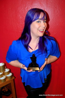 I&rsquo;m soooo into my BEST BONDAGE WEBSITE AWARD trophy!!! Wheeeeee!!!http://www.aliceinbondageland.com