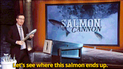 beeishappy:  sandandglass:  John Oliver’s salmon cannon.  I