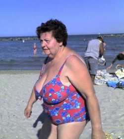 Hereâ€™s a hefty and sexy old beach granny in her one piece bathing suit.Just look at those huge knockers she is sporting. Iâ€™d LOVE to see her naked, and roll her into the sack!Find your hefty â€œbeach grannyâ€ here!