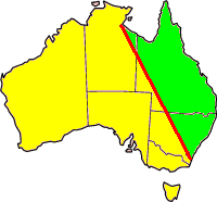mapsontheweb:  The Barassi Line. The red line divides the regions where Australian rules football (in yellow) and rugby league football (in green) are the most popular football codes.  Both!!! Need both!  My life is incomplete otherwise.