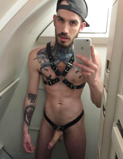 myaddicktion:  cottoncandydeath:On my way to PARIS 🙇✈️🇷🇺 😍❤️ Fuck would I like to join the mile high club with @cottoncandydeath and damn does he look good with that harness on his chest and cock! 