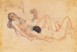 peace-love-hippieness:  c0c0nut-jam: Pablo Picasso, Two nudes and a cat, 1903    I thought about this piece today 