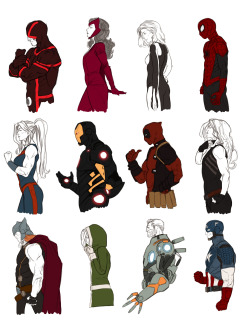 kristaferanka:  kristaferanka:  my Marvel Now series - updated - about a year of drawing Cyclops - Scarlet Witch - Invisible Woman - Spider-man She-Hulk - Iron Man - Deadpool - Red She-Hulk Thor - Rogue - Cable - Captain America Lady Sif - Hulk - Hawkeye