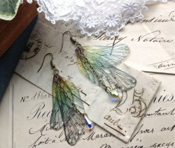 feather-haired:  Rainbow Faerie Wing Earrings by Helen Nevett ❁