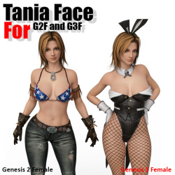  Tania Face for genesis 3 female and genesis 2 female, this morph is made  with zbrush by using one of the characters of the famous fighting game  as its base.   Inside this file contains head morphs, texture and hair props. Ready for Daz Studio 4.9+,